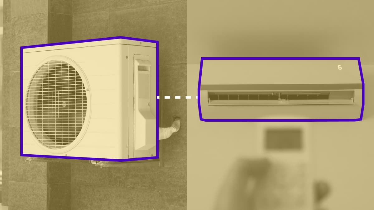 Exterior and interior view of a mini split heat pump