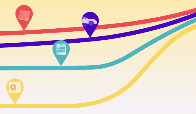 Illustrated data lines all merging up. Icons for solar panels, electric vehicle, induction stove and a heat pump are shown.