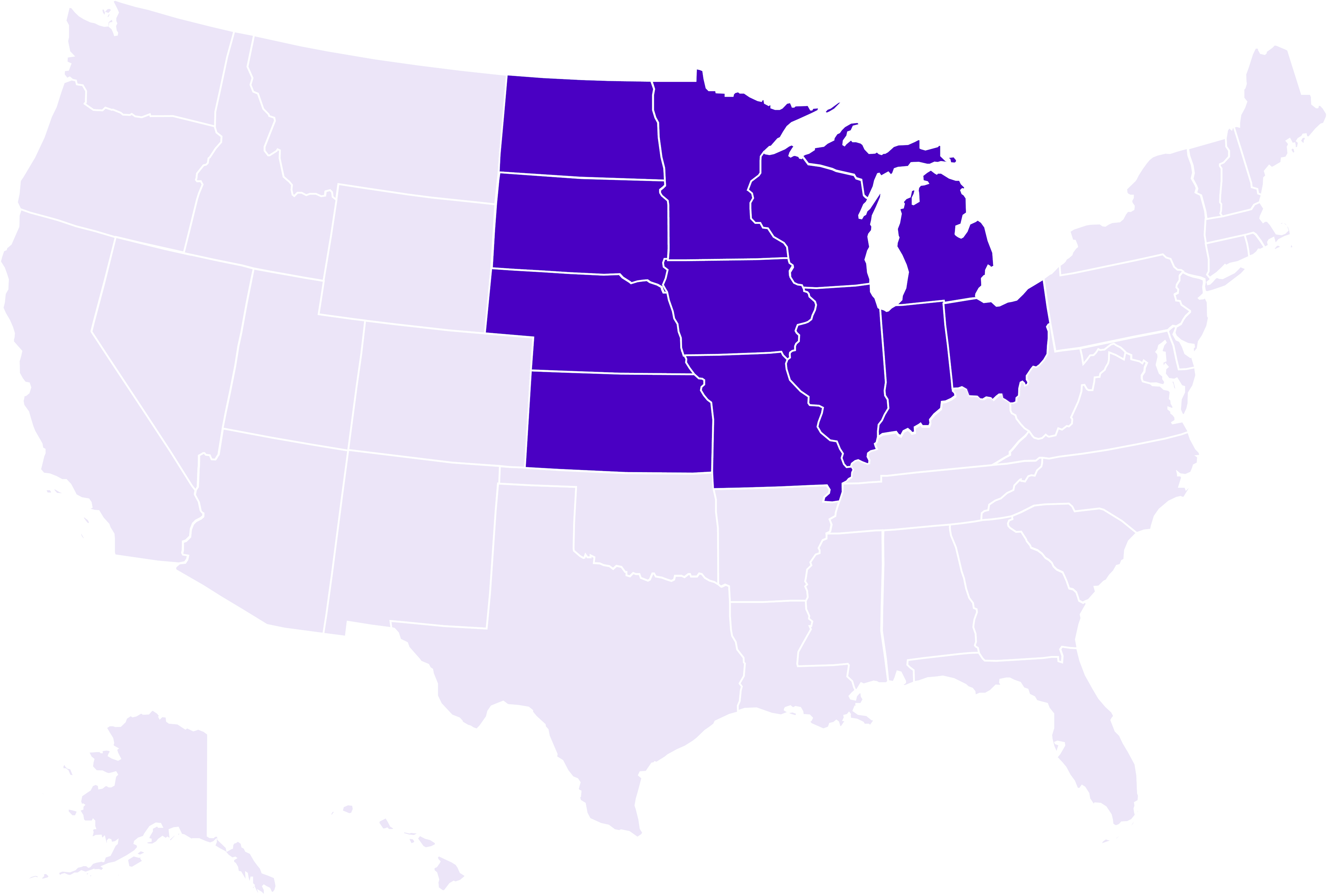 Map of the United Stated Midwest