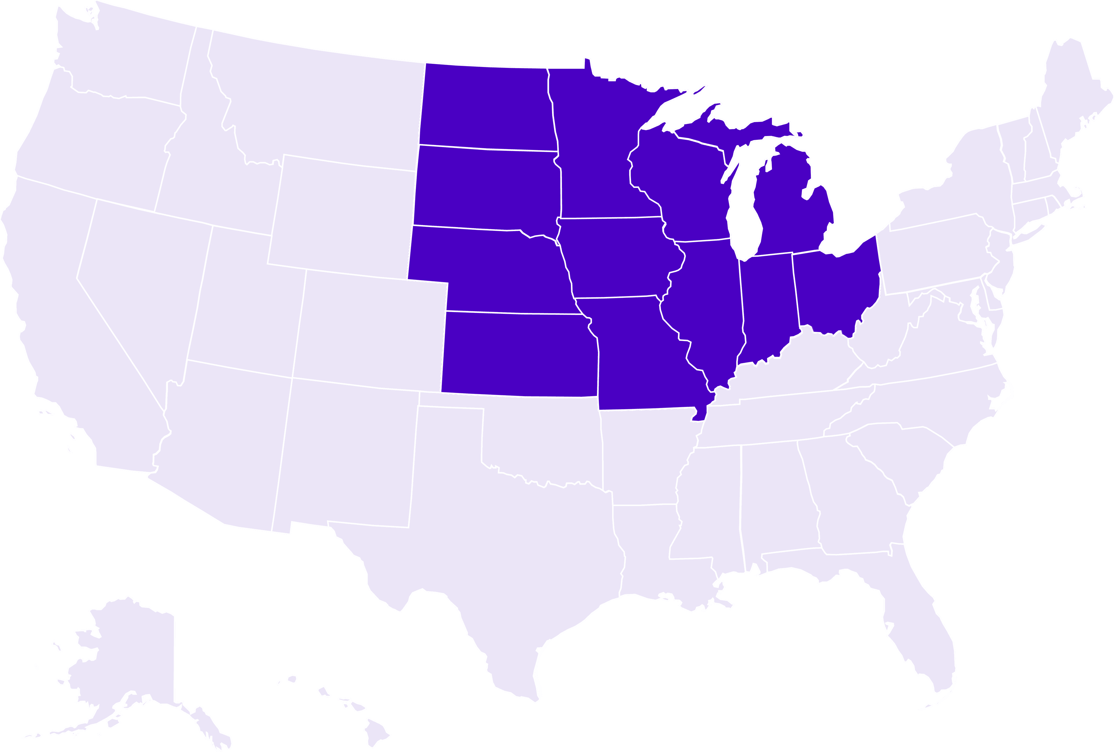 Map of the United Stated Midwest